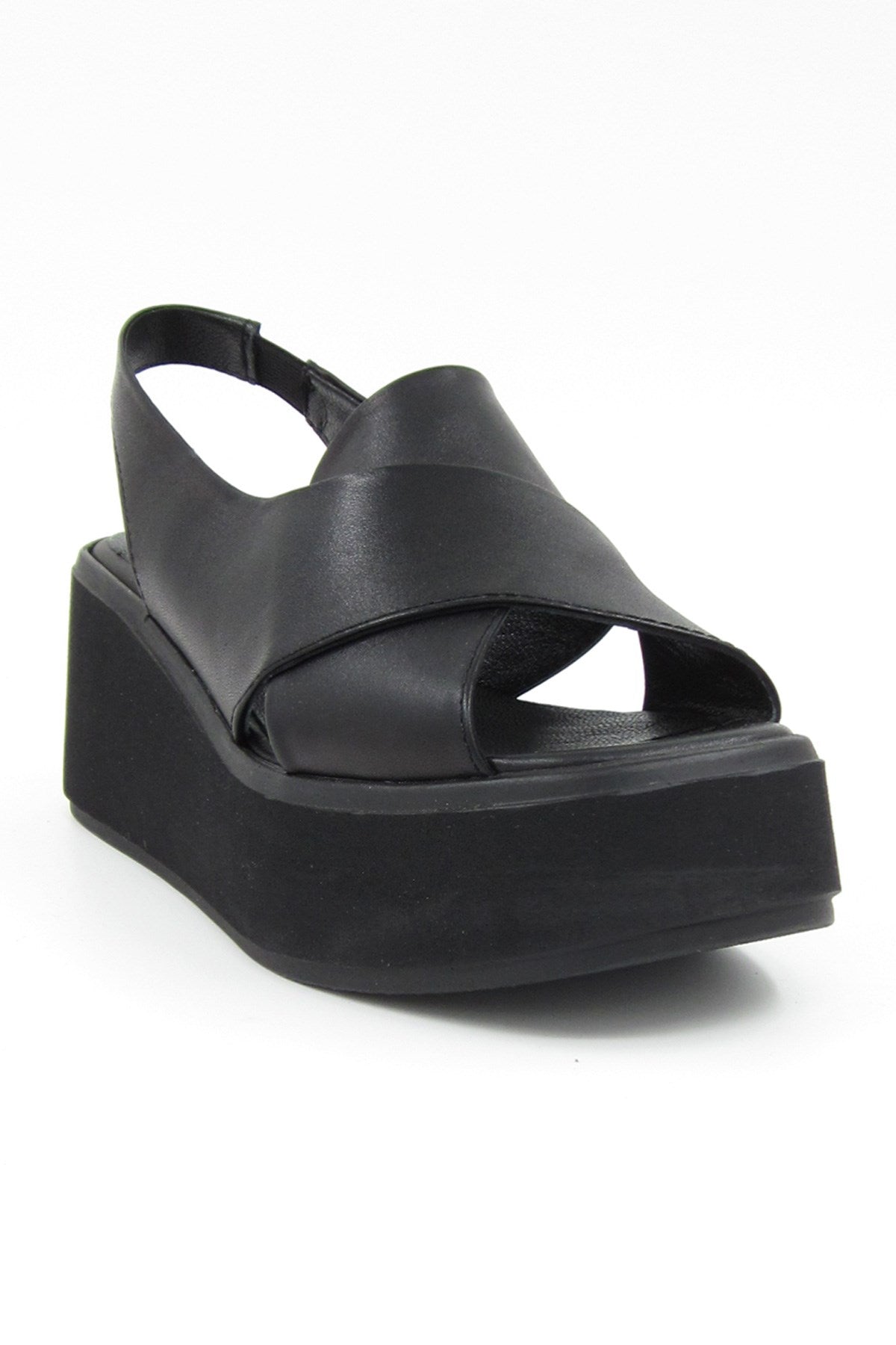 Olivia Siyah Hakiki Deri Dolgu Topuklu Sandalet