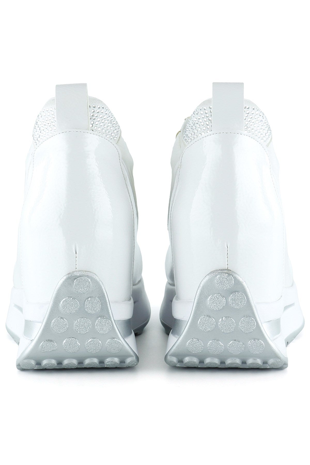Tatyana Plus Beyaz Rugan Taşlı Bağcıklı Gizli Dolgu Topuklu Günlük Ayakkabı