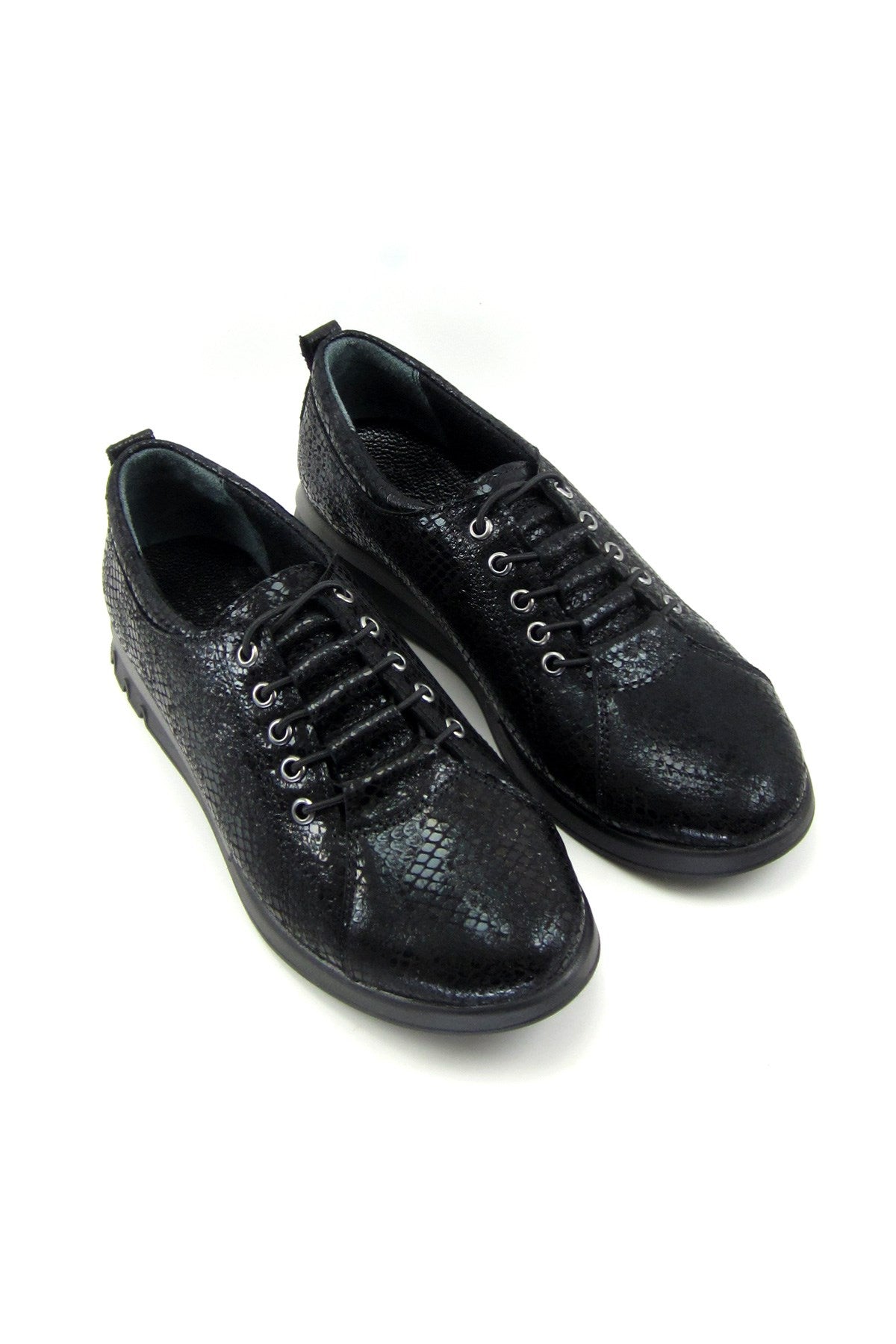 Khloe Siyah Yılan Hakiki Deri Günlük Ayakkabı