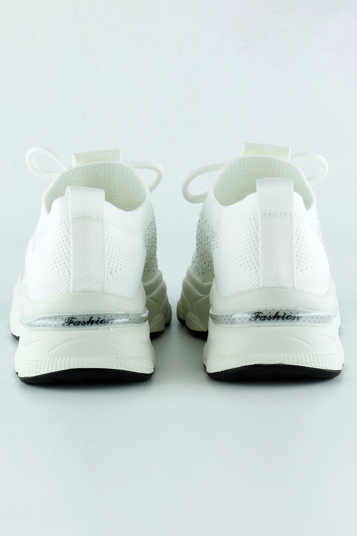 [5031] Beyaz Örgü Dokuma Taş Detaylı Bağcıklı Slip-on Sneaker
