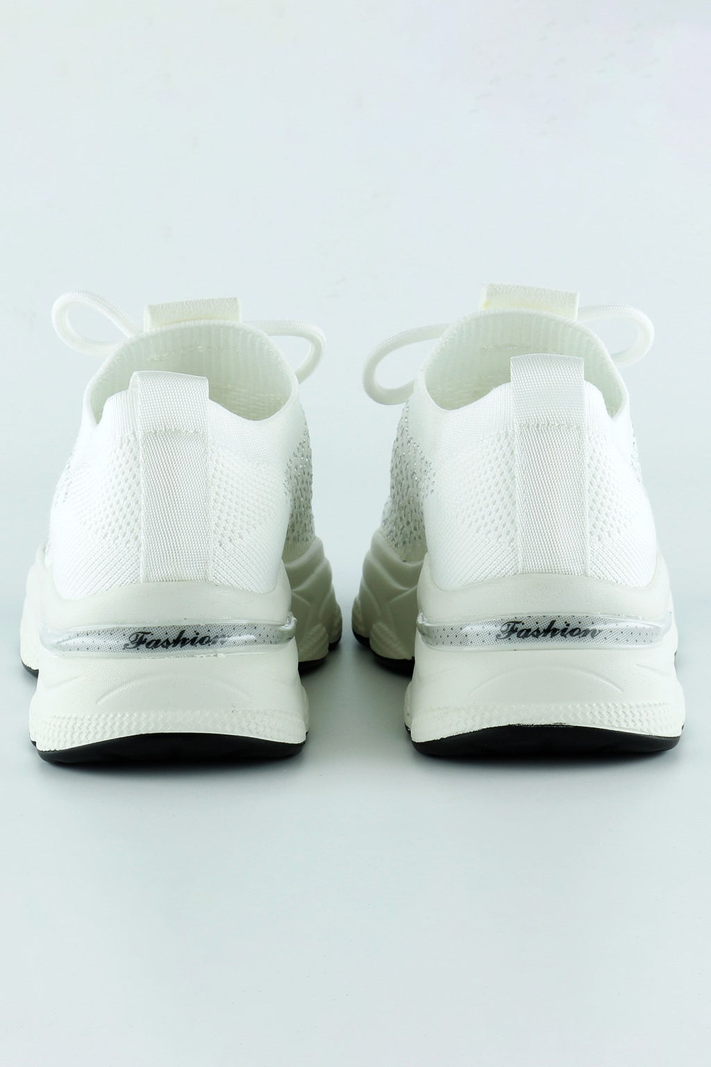 [5031] Beyaz Örgü Dokuma Taş Detaylı Bağcıklı Slip-on Sneaker
