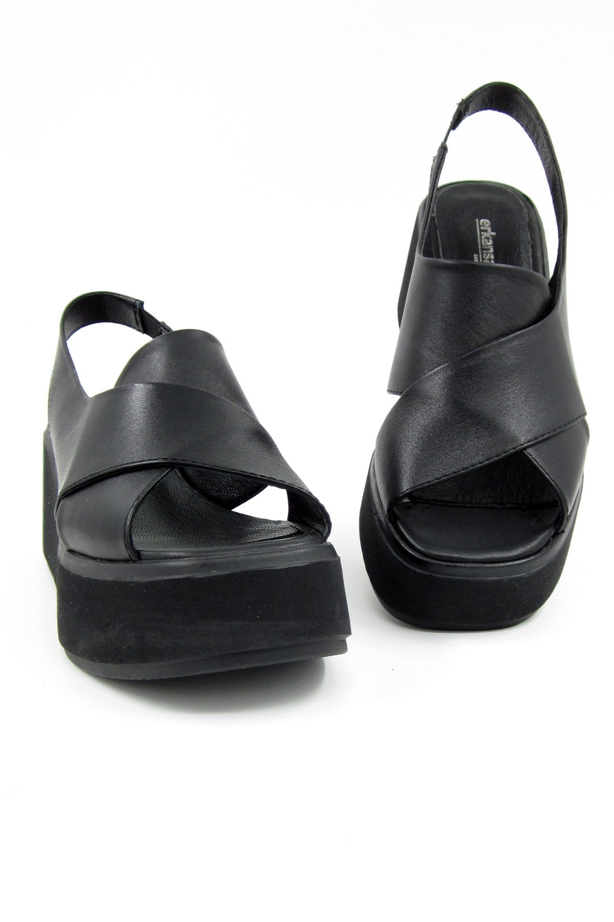 Olivia Siyah Hakiki Deri Dolgu Topuklu Sandalet
