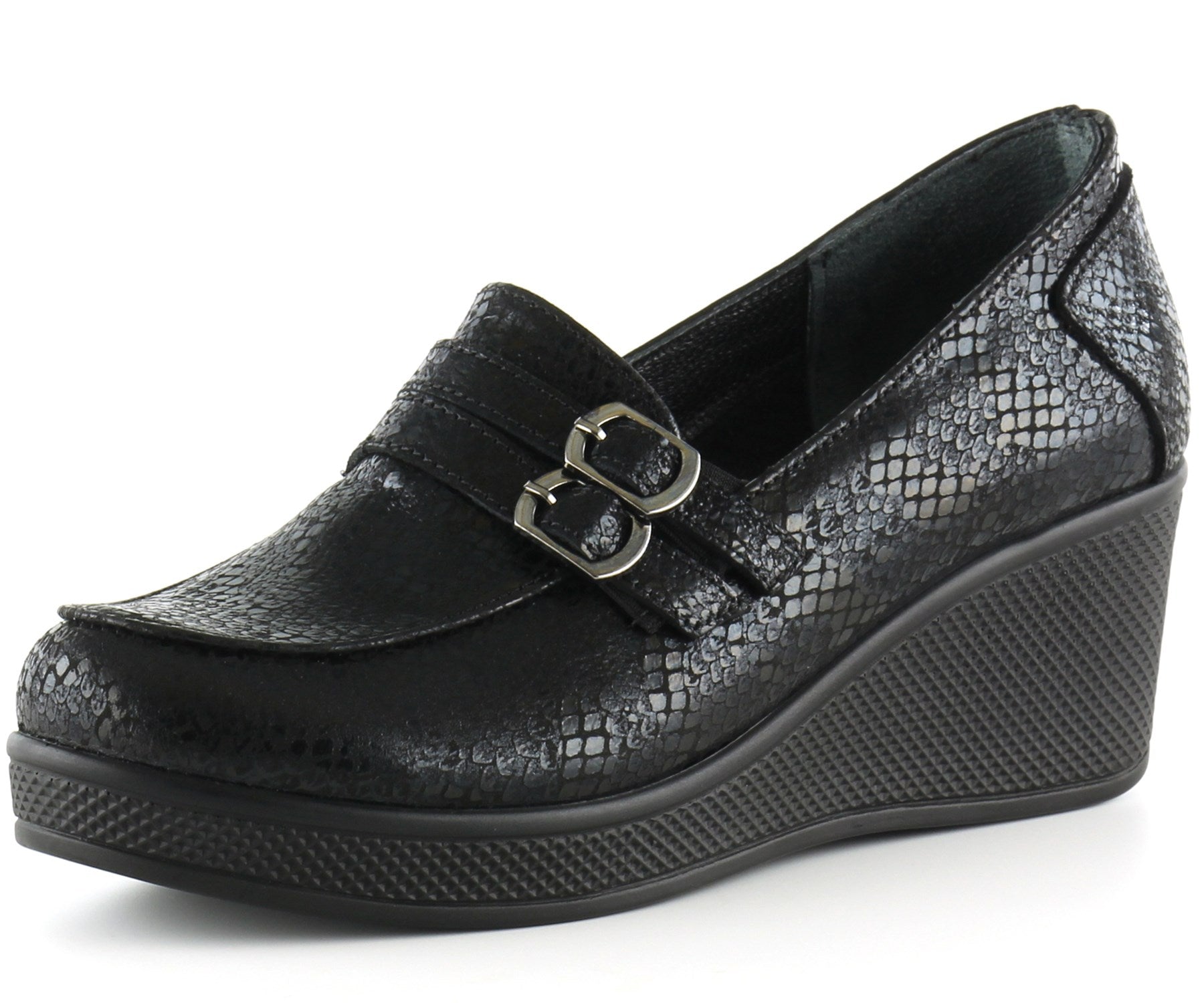 Taylor Siyah Yılan Hakiki Deri Dolgu Topuklu Günlük Ayakkabı