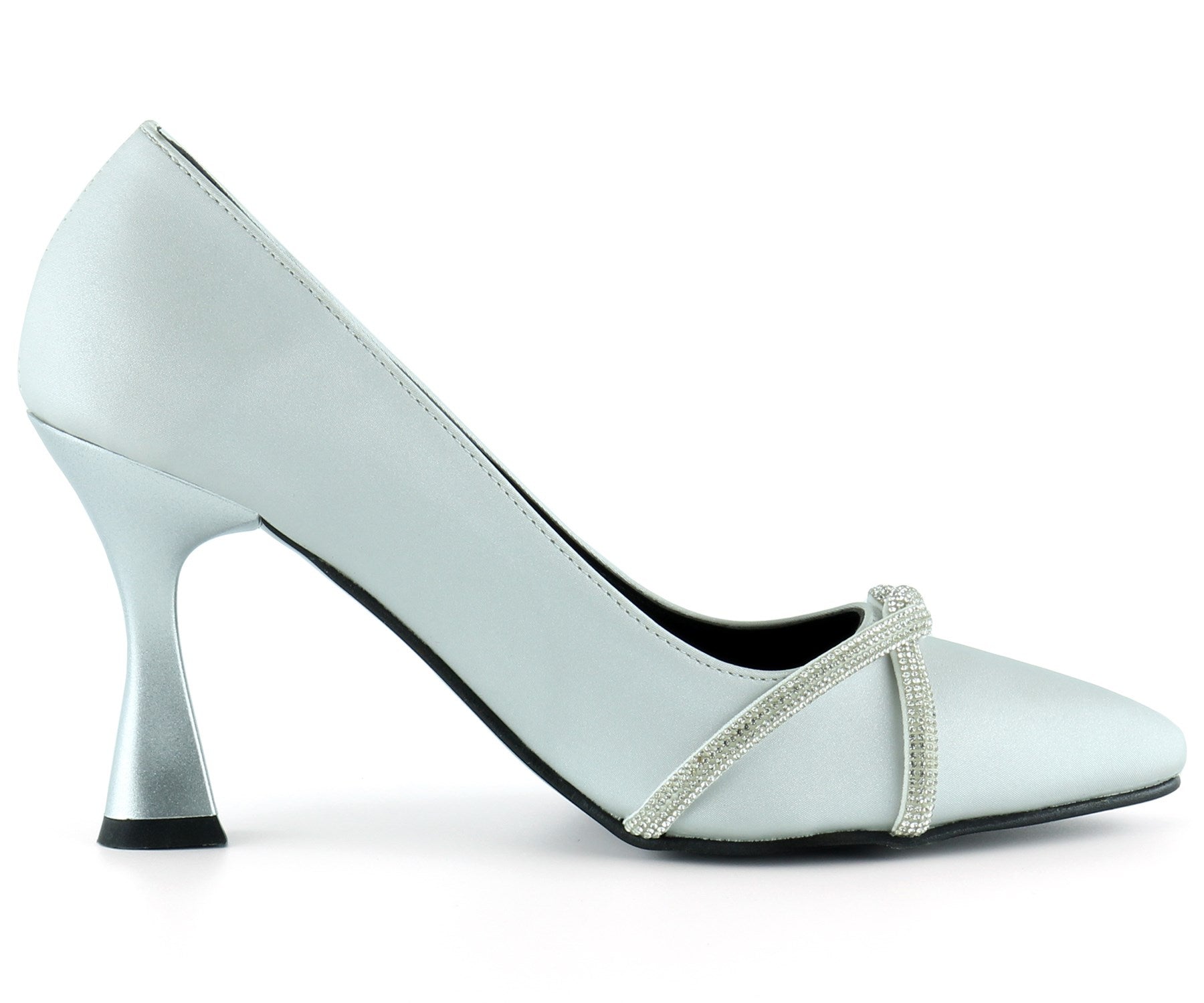 Abby Gümüş Saten Burma Taşlı Abiye Ayakkabı