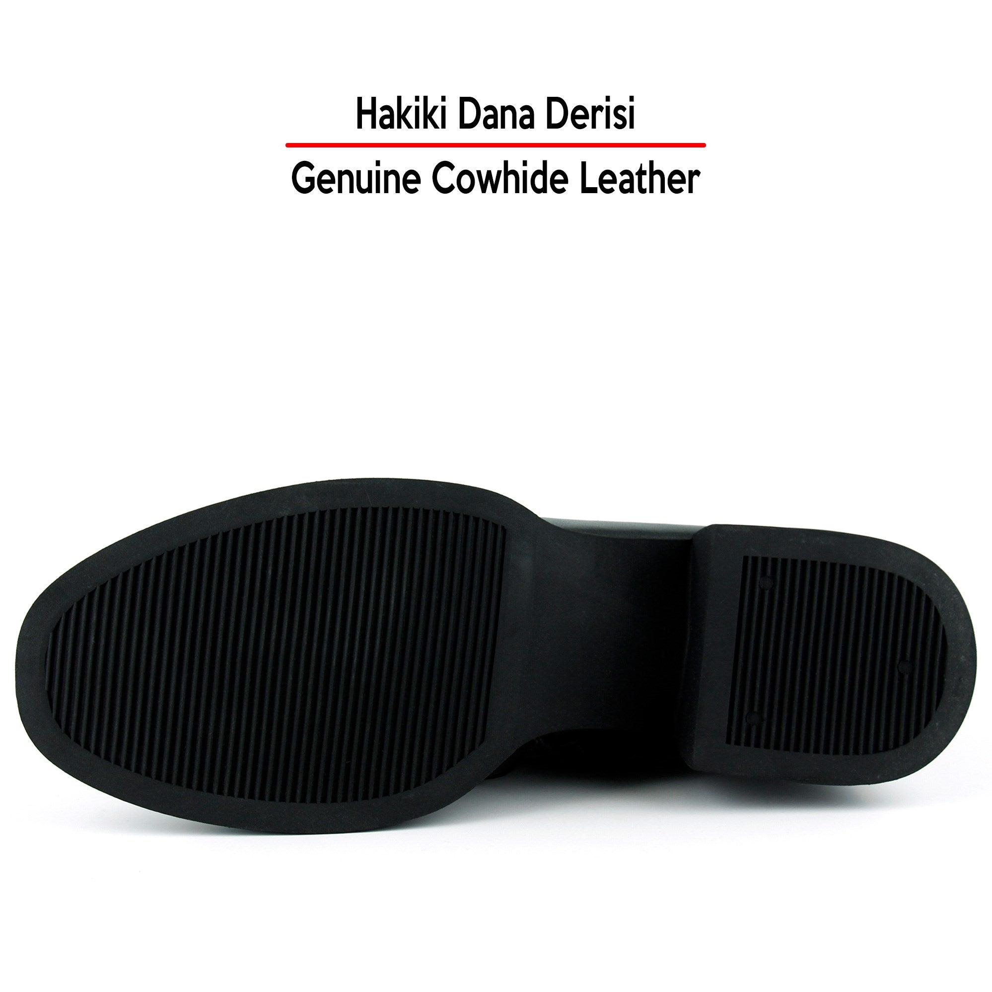 [MAX 523] Siyah Hakiki Dana Derisi Tokalı Fermuarlı Yuvarlak Burun Kalın Topuklu Günlük Bot