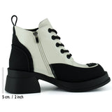 [8077] Bej Rugan Bağcıklı Fermuarlı Kürk Astarlı Yuvarlak Burun Kalın Topuklu Günlük Bot