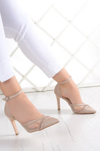 Kaylee Ten Saten Fileli Taşlı Stiletto