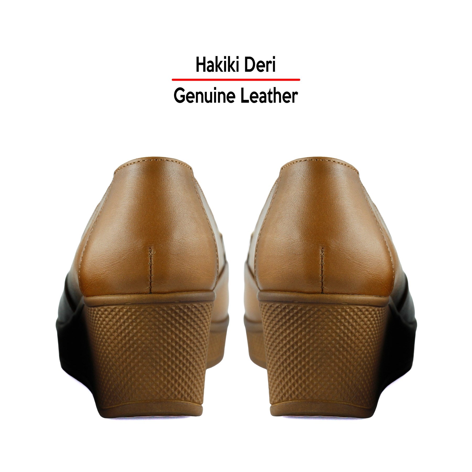 Hayley Taba Hakiki Deri Tokalı Yuvarlak Burun Dolgu Topuklu Günlük Ayakkabı