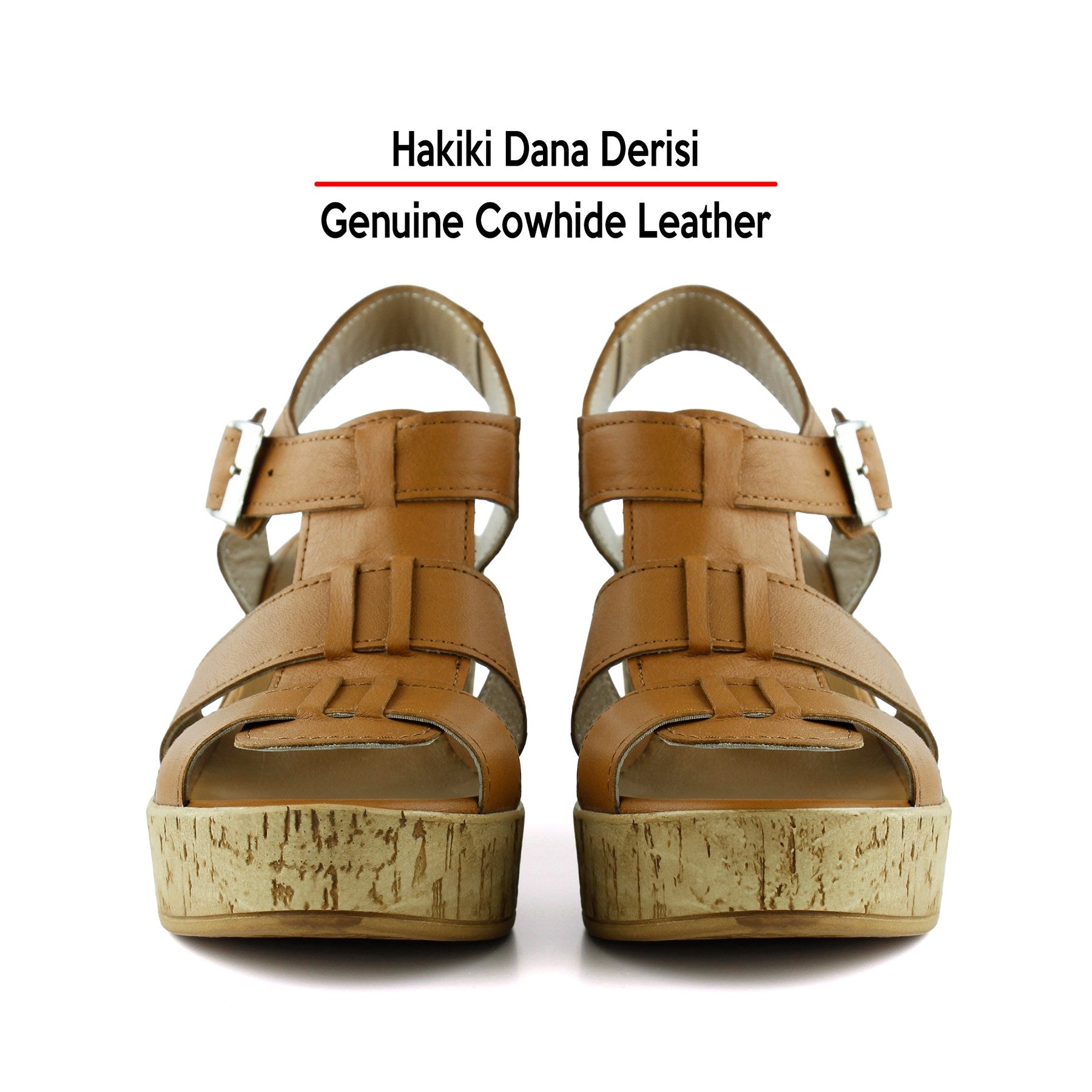 Xena Taba Hakiki Dana Derisi Mantar Taban Görünümlü Dolgu Topuklu Gladyatör Sandalet