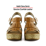 Xena Taba Hakiki Dana Derisi Mantar Taban Görünümlü Dolgu Topuklu Gladyatör Sandalet