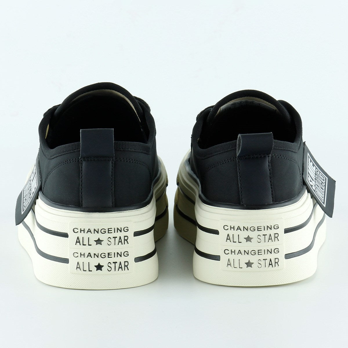 [5016] Siyah Saten Yüksek Taban Spor Taşlı Bağcıklı Platform Sneaker