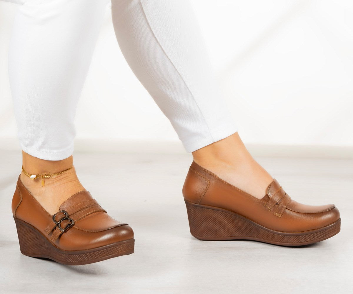 Taylor Taba Hakiki Deri Dolgu Topuklu Günlük Ayakkabı