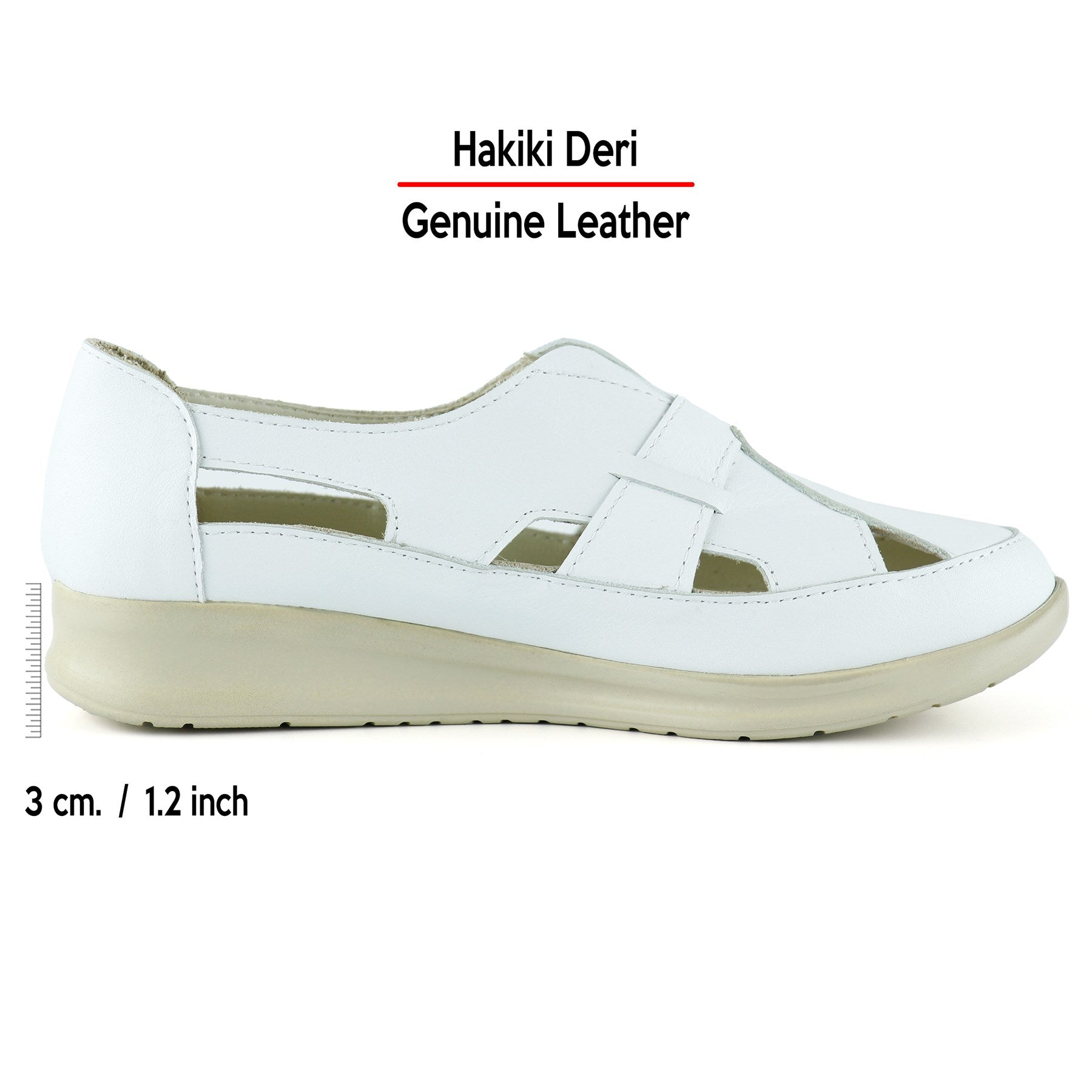 Aida Beyaz Hakiki Deri Kesik Detaylı Lastikli Slip-On Günlük Ayakkabı