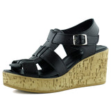 Xena Siyah Hakiki Dana Derisi Mantar Taban Görünümlü Dolgu Topuklu Gladyatör Sandalet