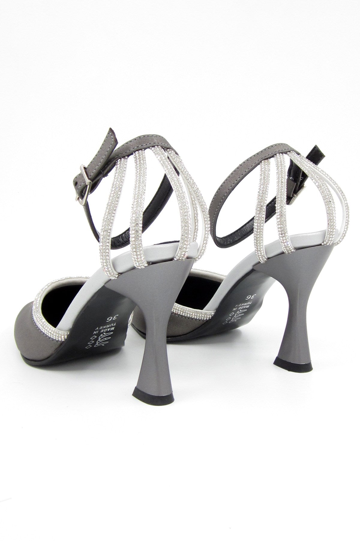 Martina Antrasit Saten Taşlı Abiye Ayakkabı