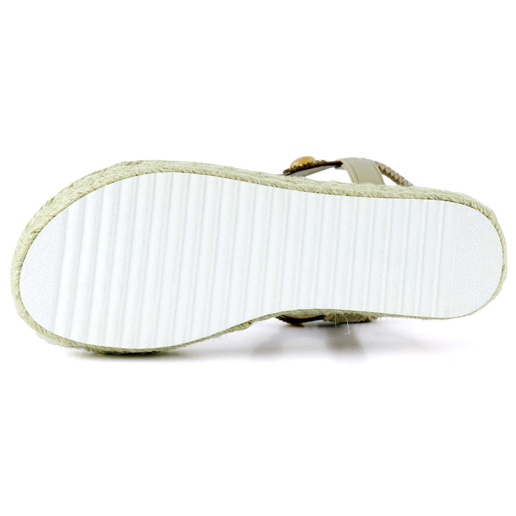 [7022] Bej Kristal Taşlı Elastik Bantlı Zikzak Örgü Jüt Platform Topuklu Sandalet