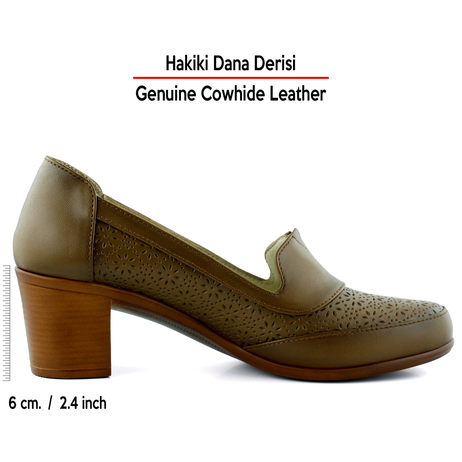 Madre Kahverengi Hakiki Dana Derisi Vintage Desenli Kalın Topuklu Günlük Klasik Ayakkabı