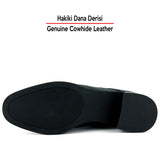 [MAX 505] Siyah Hakiki Dana Derisi Bağcıklı Fermuarlı Yuvarlak Burun Kalın Topuklu Günlük Bot