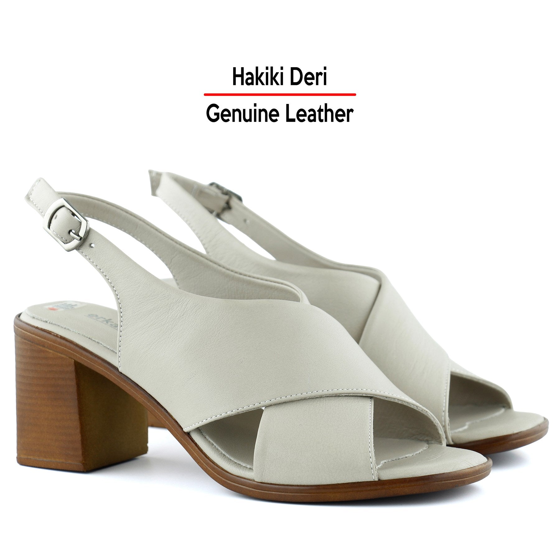 Soleil Vizon Hakiki Dana Derisi Çapraz Bantlı Kalın Topuklu Rahat Günlük Sandalet