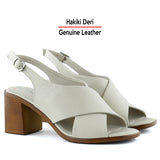 Soleil Vizon Hakiki Dana Derisi Çapraz Bantlı Kalın Topuklu Rahat Günlük Sandalet