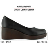 Mabel Kahverengi Hakiki Dana Derisi Yuvarlak Burun Dolgu Topuklu Günlük Ayakkabı