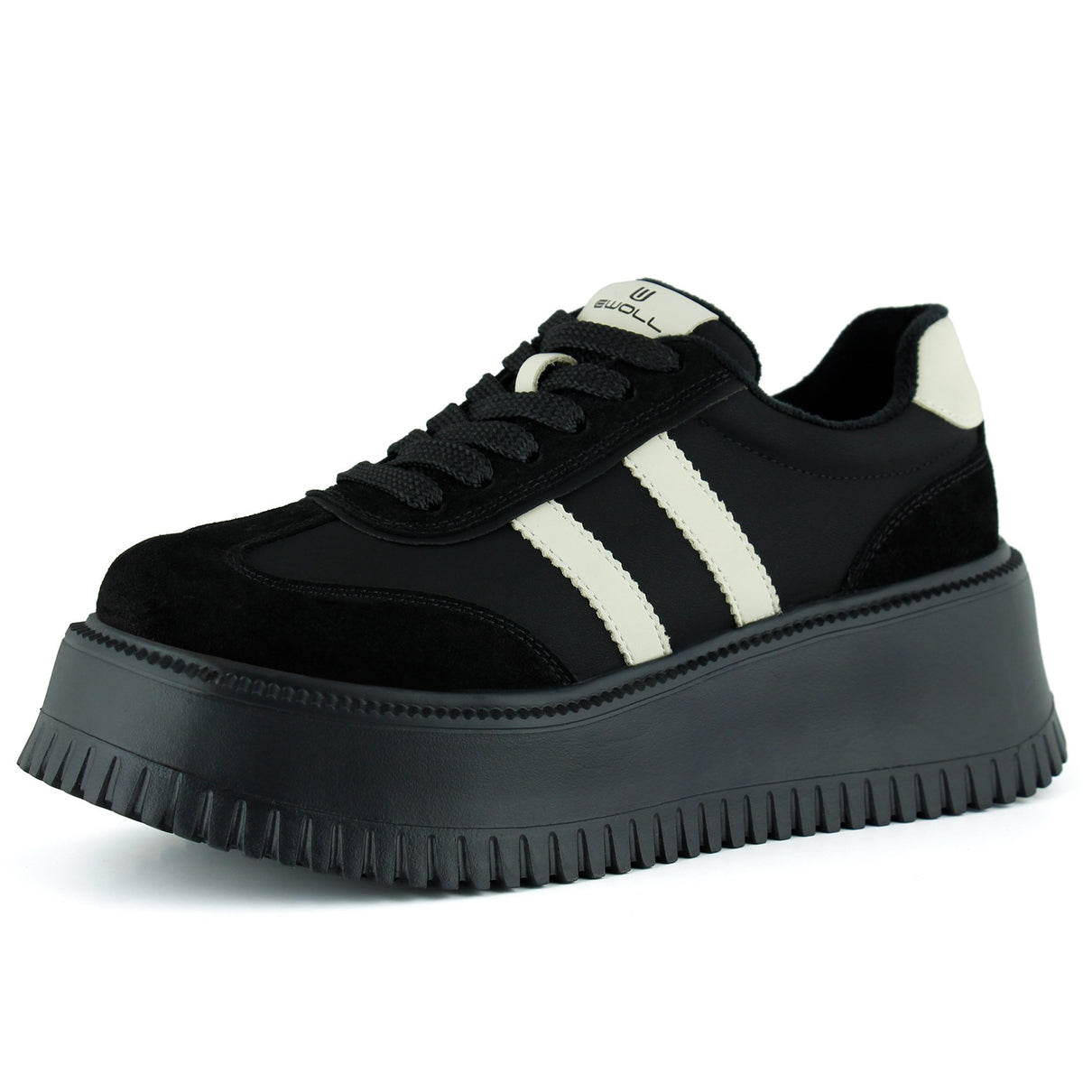 [8031] Siyah Vegan Süet Yuvarlak Burun Bağcıklı Flatform Taban Günlük Sneaker Spor Ayakkabı