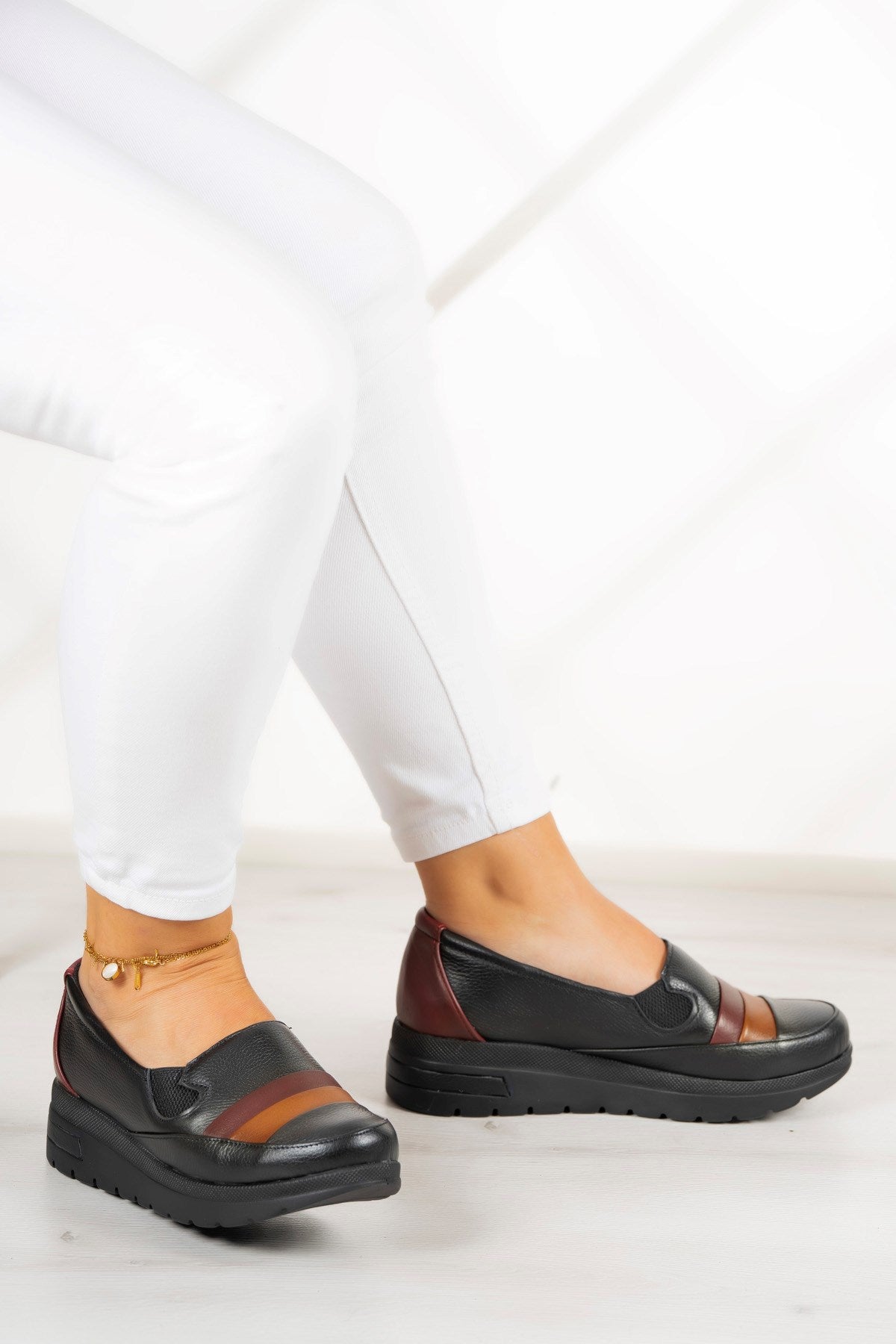 Avila Siyah Bordo Hakiki Deri Günlük Ayakkabı