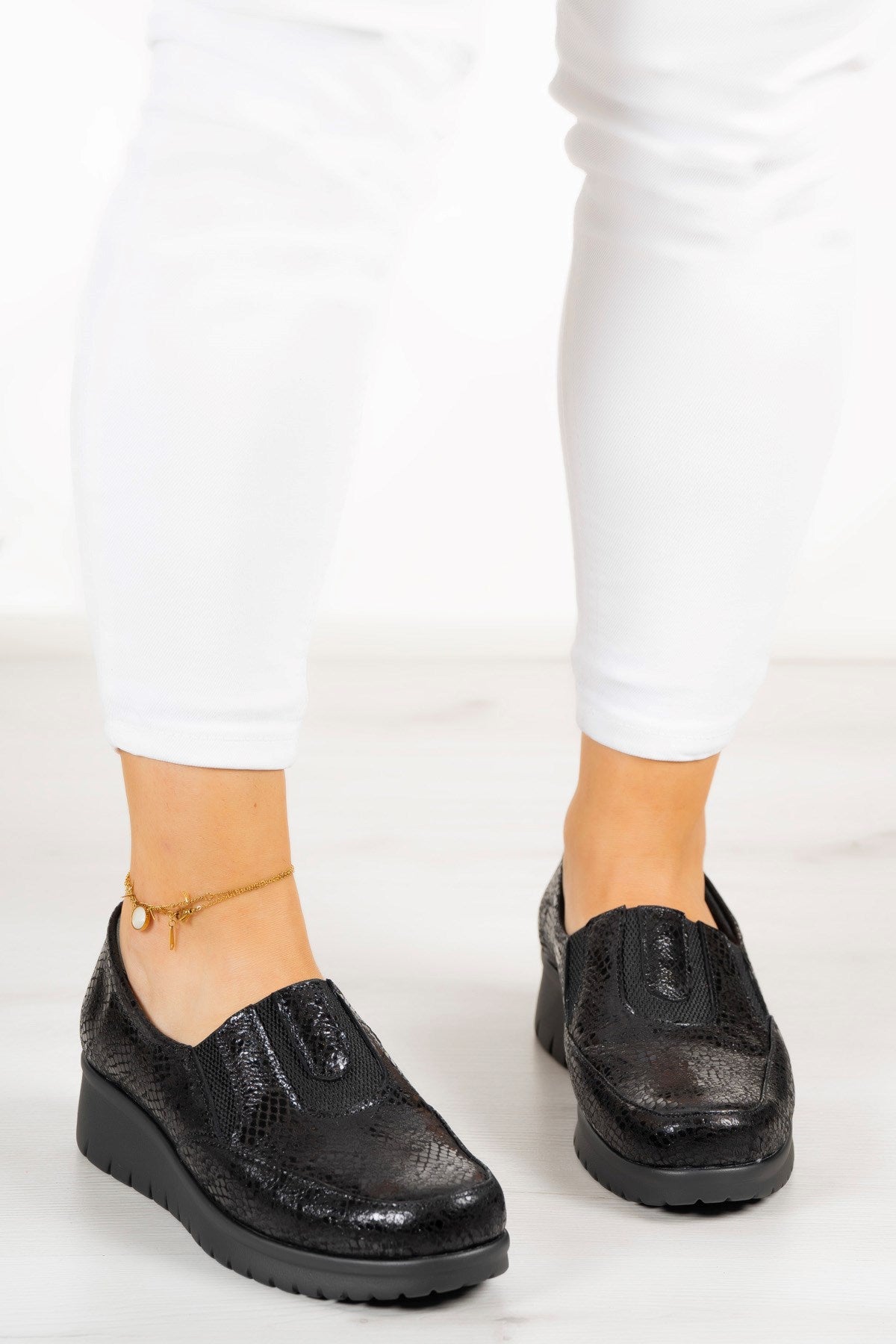 Jennifer Siyah Yılan Hakiki Deri Günlük Ayakkabı