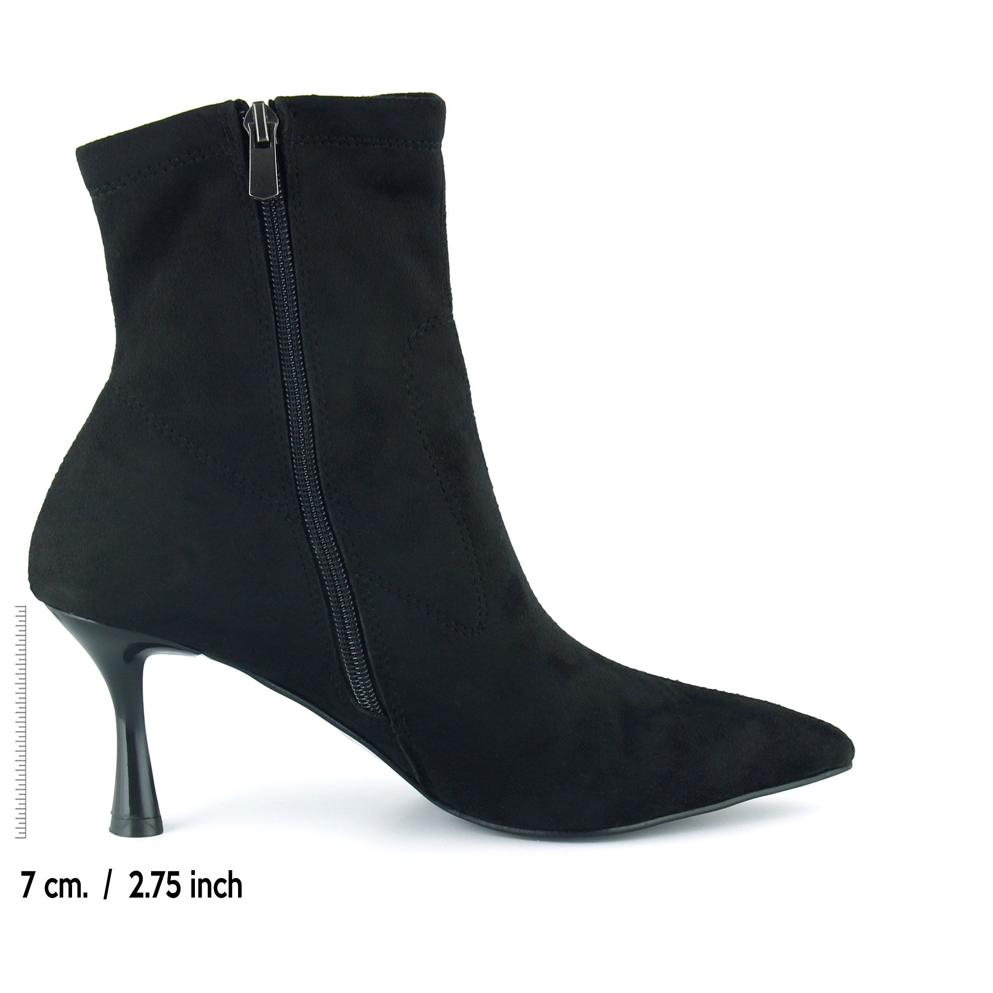 Kimberly Siyah Süet Streç Sivri Burun Fermuarlı İnce Topuklu Günlük Bot