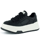 [261-BDL20005] Siyah Beyaz Vegan Bağcıklı Yuvarlak Burun Flatform Taban Günlük Sneaker Spor Ayakkabı