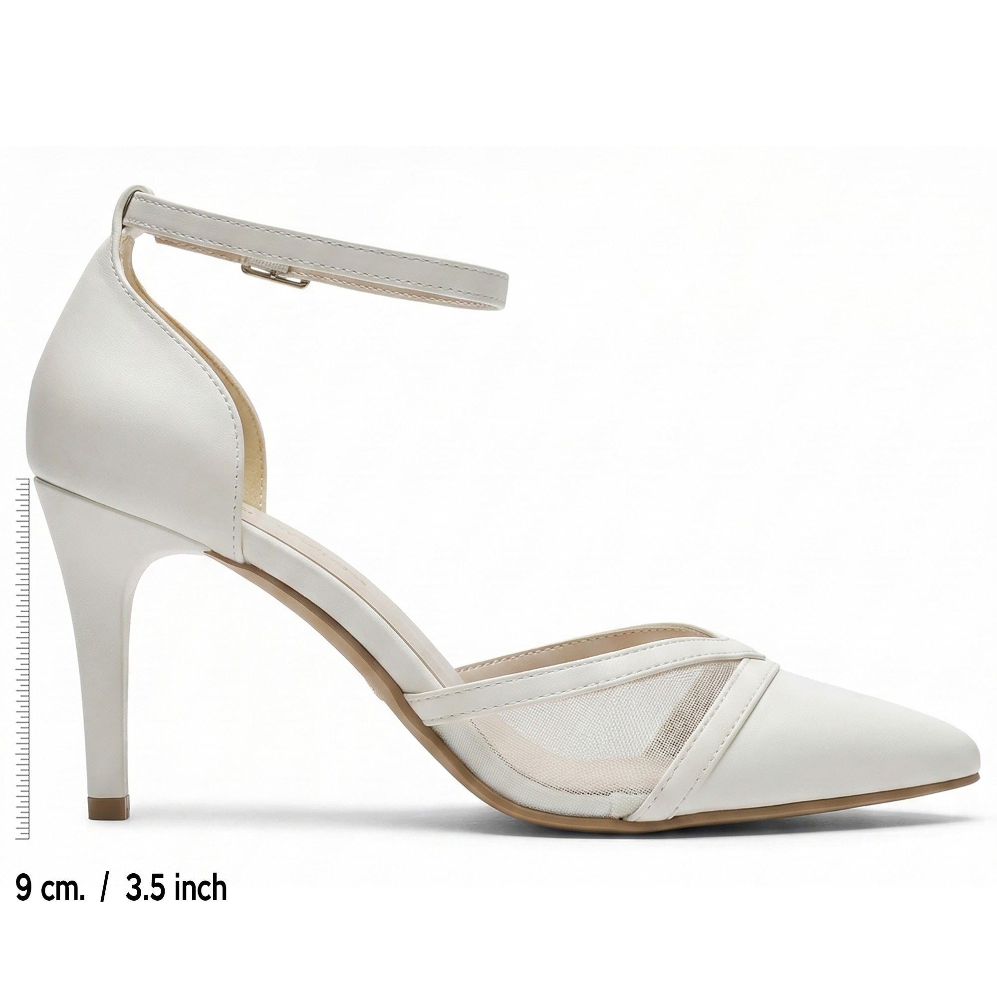 Liana Beyaz Vegan Fileli Sivri Burun İnce Topuklu Klasik Gelin Ayakkabısı