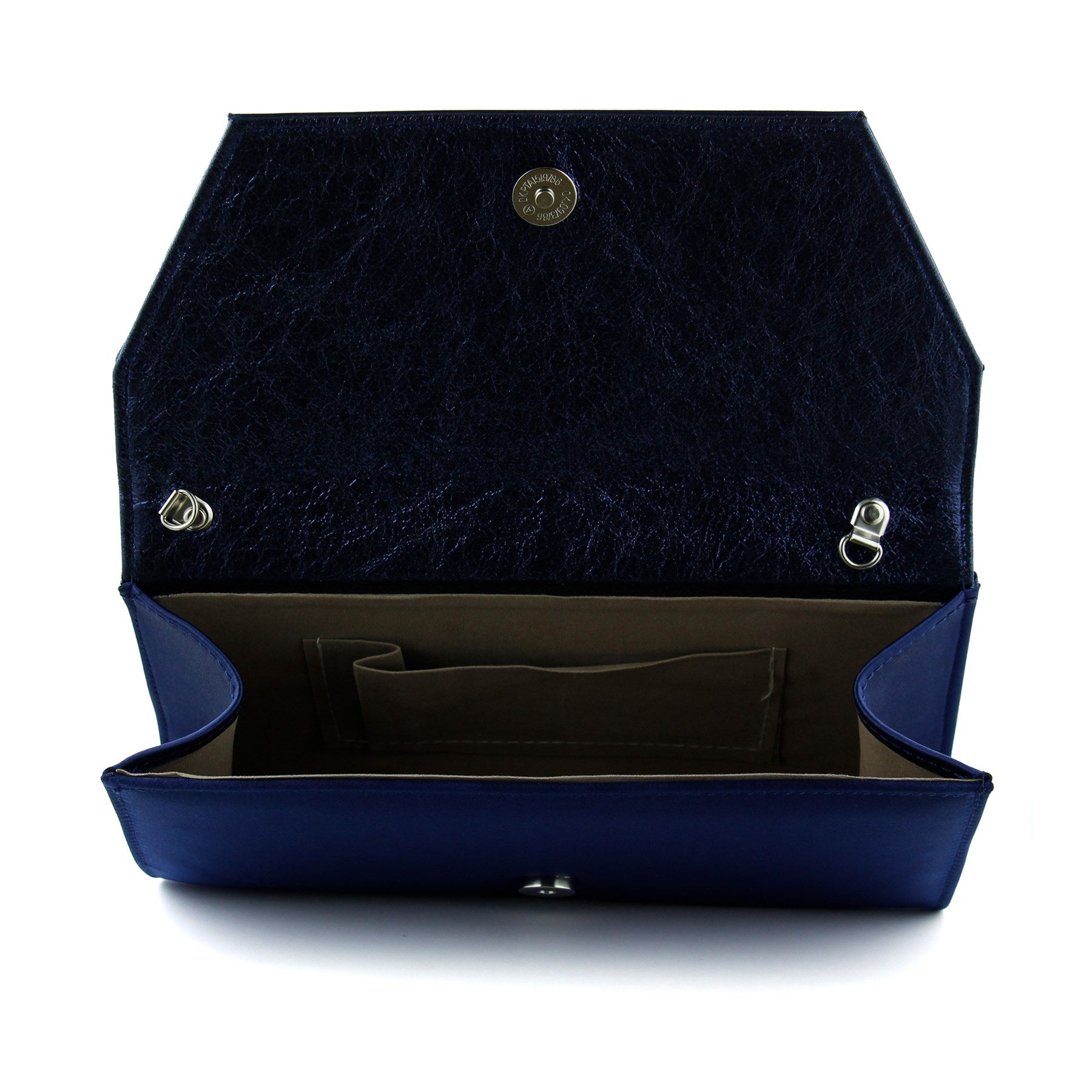 (ES0017AC) Lacivert Saten Zincir Askılı Manyetik Kapaklı İç Cepli Zarif Abiye El Çantası