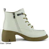 [8079] Bej Rugan Bağcıklı Fermuarlı Kürk Astarlı Yuvarlak Burun Kalın Topuklu Günlük Bot