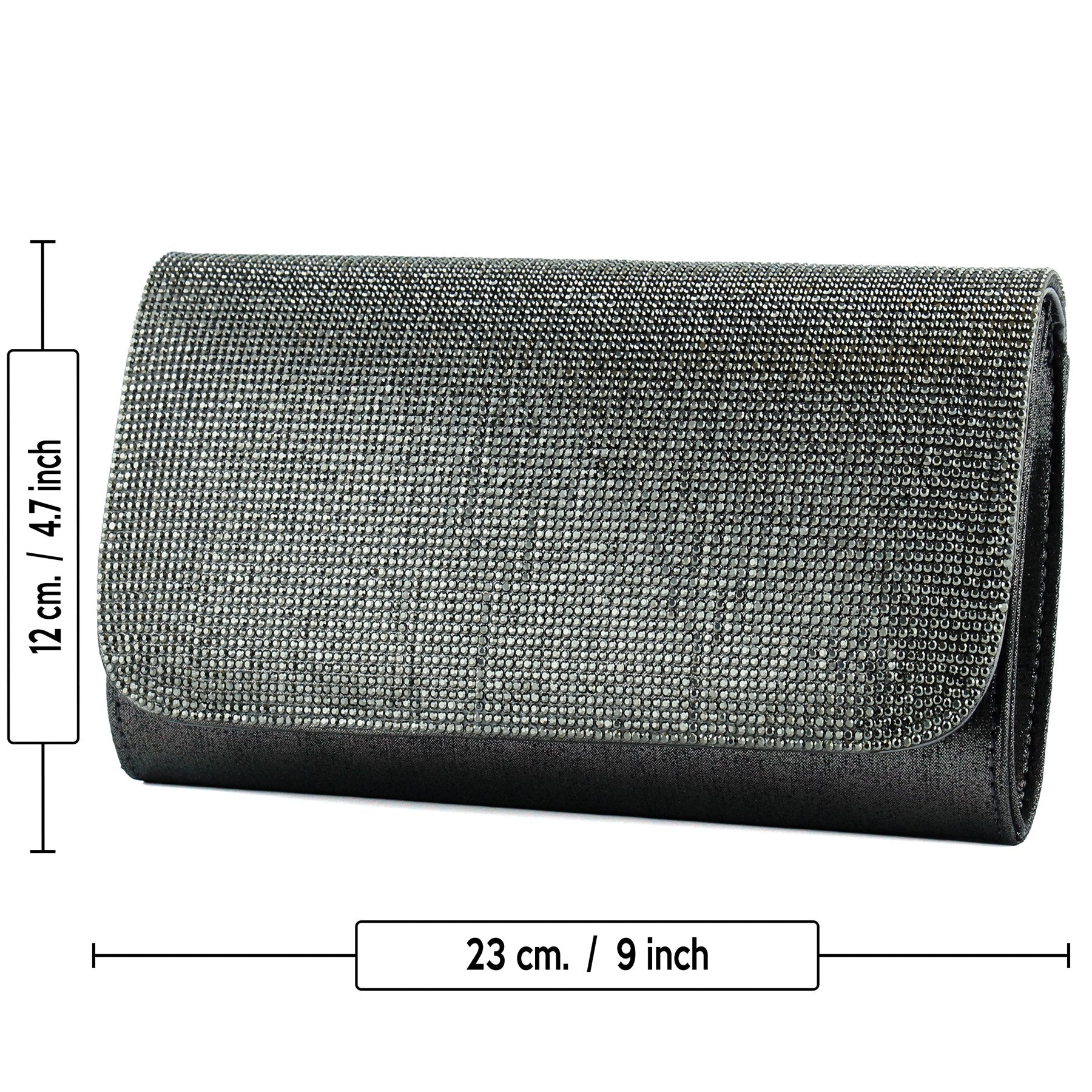 (ES0020AC) Antrasit Kristal Taşlı Zincir Askılı Manyetik Kapaklı Abiye El Çantası