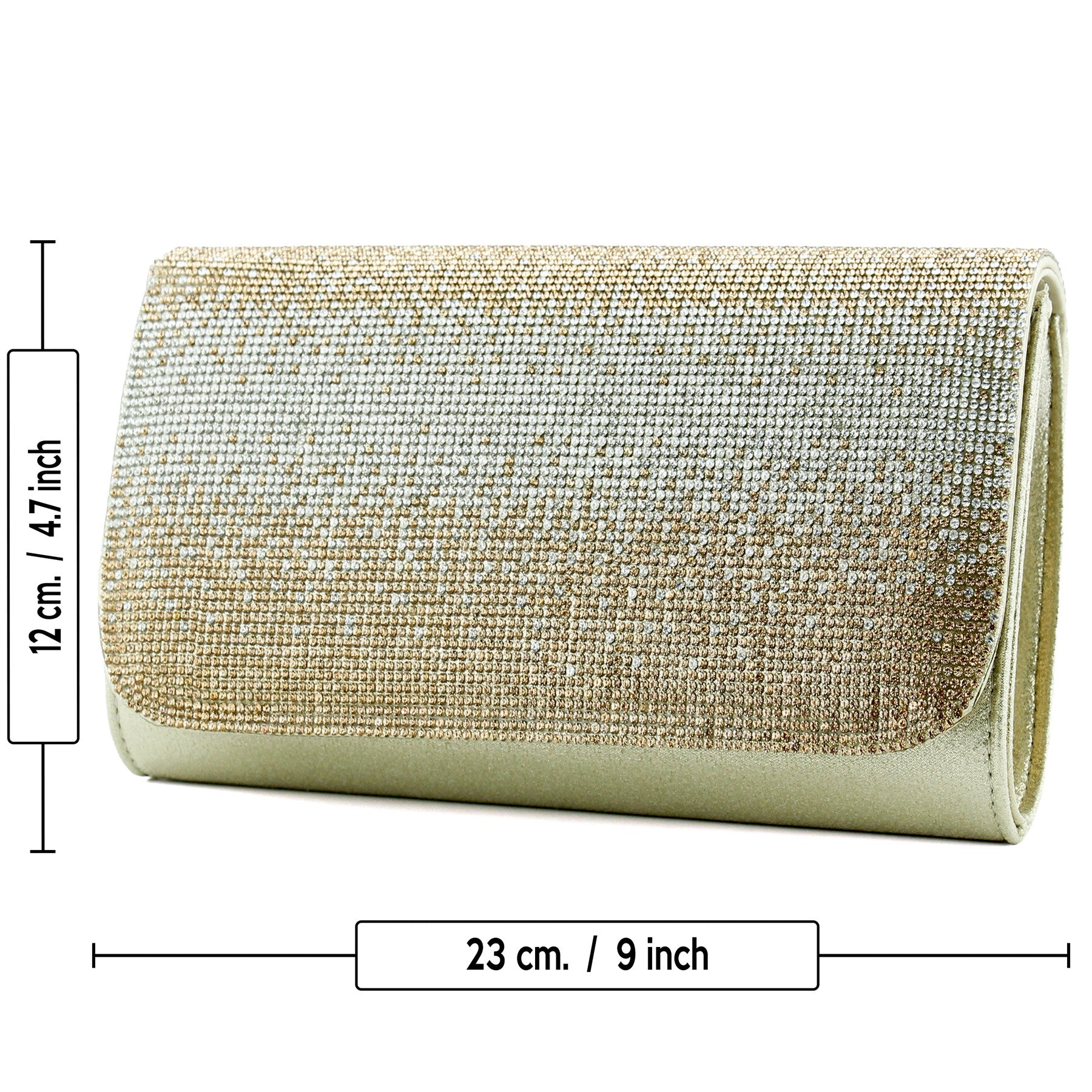 (ES0019AC) Dore Degrade Kristal Taşlı Zincir Askılı Manyetik Kapaklı Abiye El Çantası