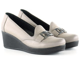 Dafne Vizon Hakiki Deri Tokalı Yuvarlak Burun Dolgu Topuklu Günlük Ayakkabı