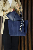 (VSN3093OC) Lacivert Hakiki Dana Süet Manyetik Kapaklı Büyük Boy Günlük Omuz Çantası ve Askılı El Çantası