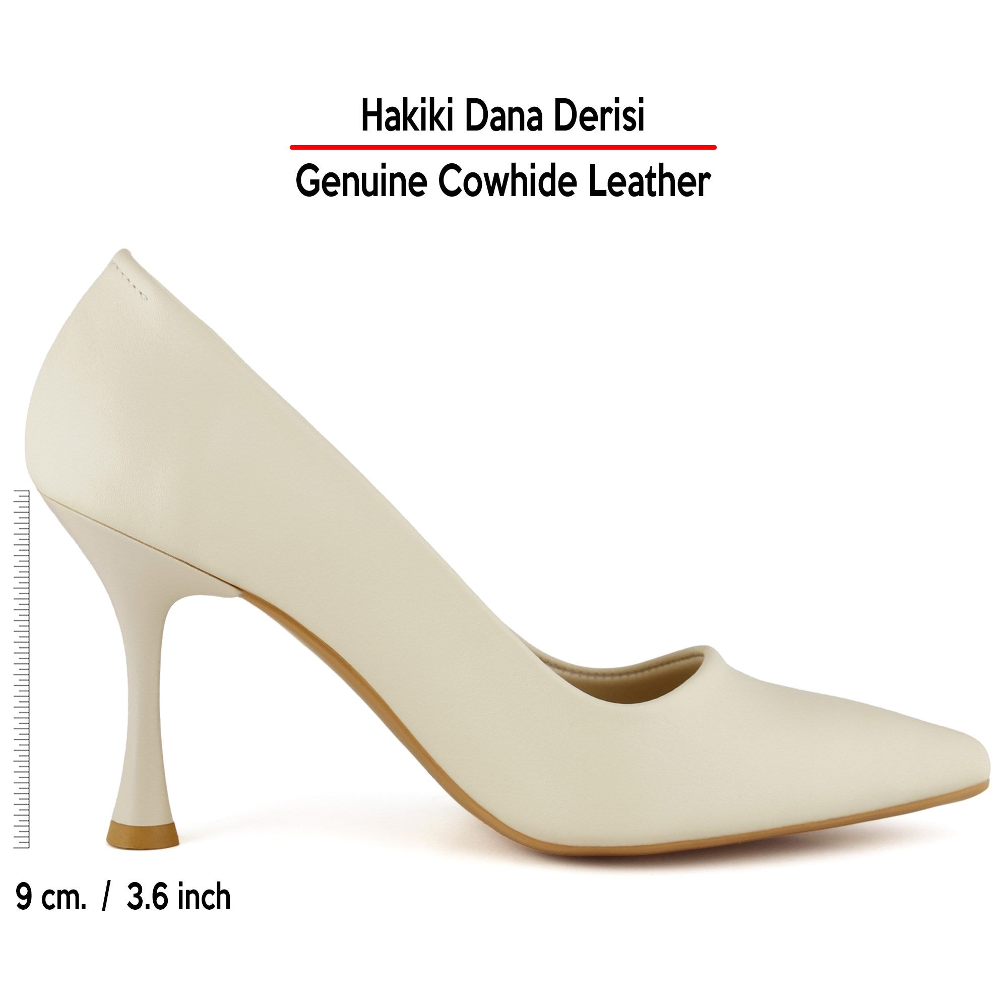 Suzanna Bej Hakiki Dana Derisi Sivri Burun Klasik İnce Topuklu Stiletto Ayakkabı