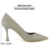 Suzanna Vizon Hakiki Dana Derisi Sivri Burun Klasik İnce Topuklu Ayakkabı