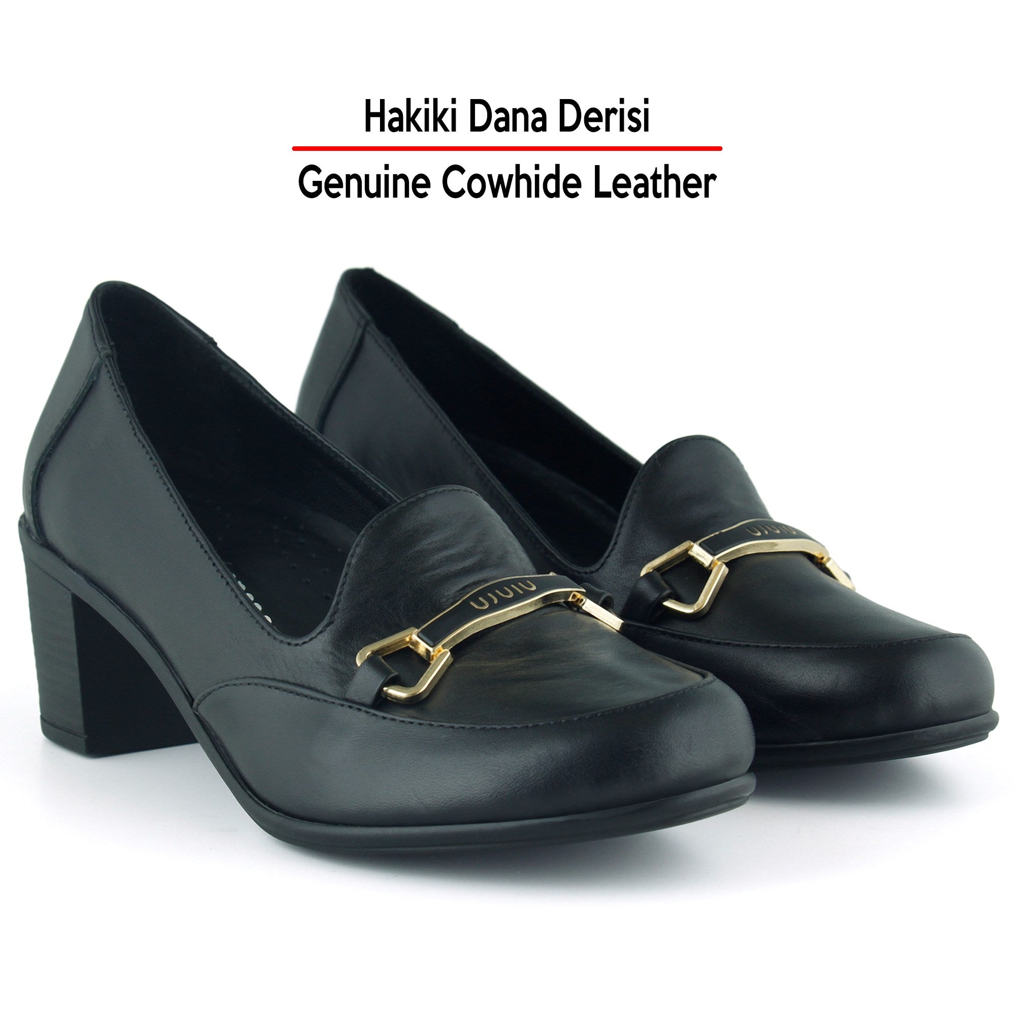 Harriet Siyah Hakiki Dana Derisi Tokalı Yuvarlak Burun Kalın Topuklu Loafer Ayakkabı