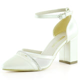 Molly Sedef Vegan Sivri Burun Taşlı Fileli Kalın Topuklu Abiye Gelin Ayakkabısı