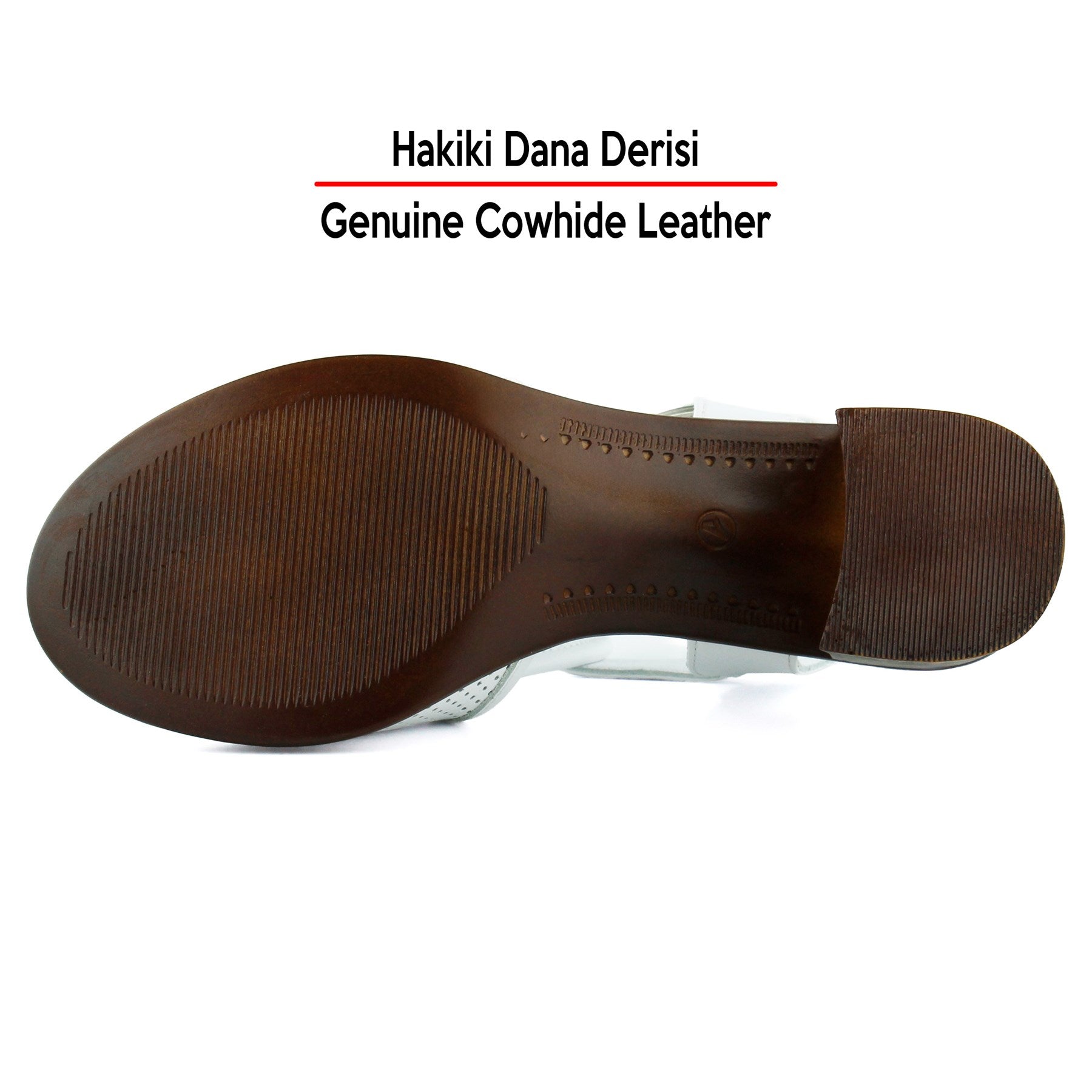 Elena Beyaz Hakiki Dana Derisi Önü Arkası Açık Delik Detaylı Kalın Topuklu Rahat Günlük Sandalet