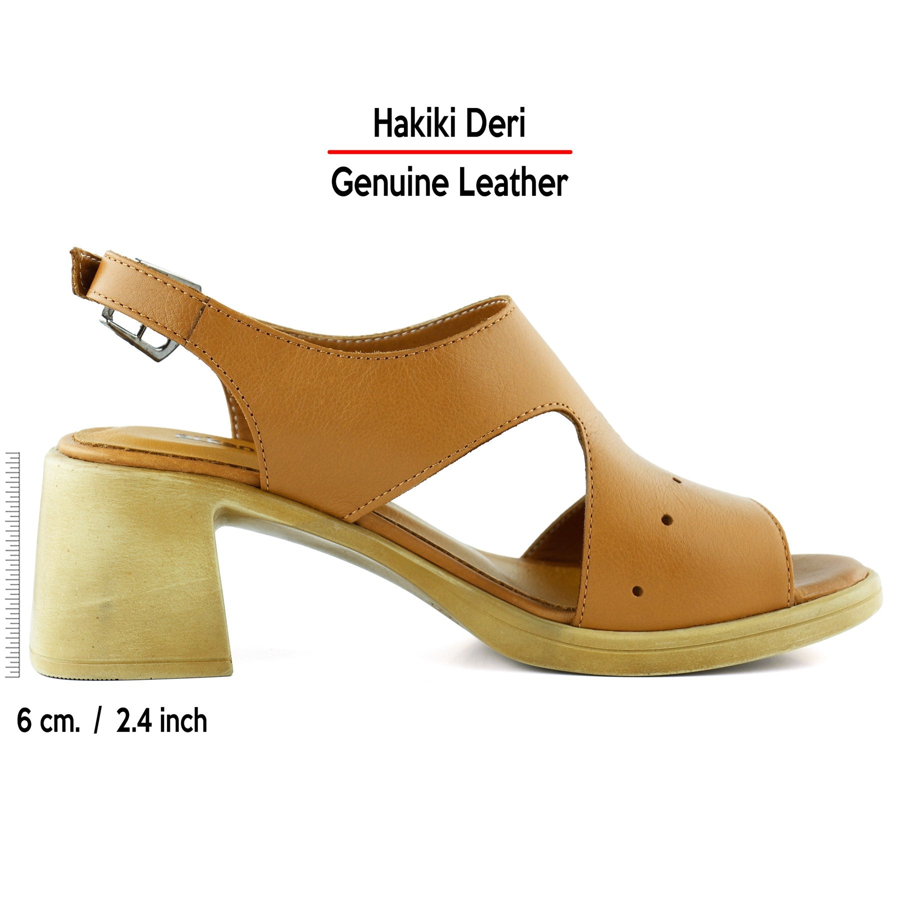 Ofelia Taba Hakiki Dana Derisi Delik Detaylı Tokalı Kalın Topuklu Rahat Günlük Sandalet