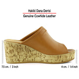 Mallery Taba Hakiki Dana Derisi Önü Açık Mantar Taban Görünümlü Dolgu Topuklu Terlik