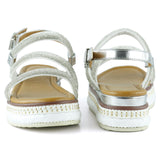 [7027] Gümüş Üç Bant Taşlı İnci Detaylı Zikzak Örgülü Platform Sandalet