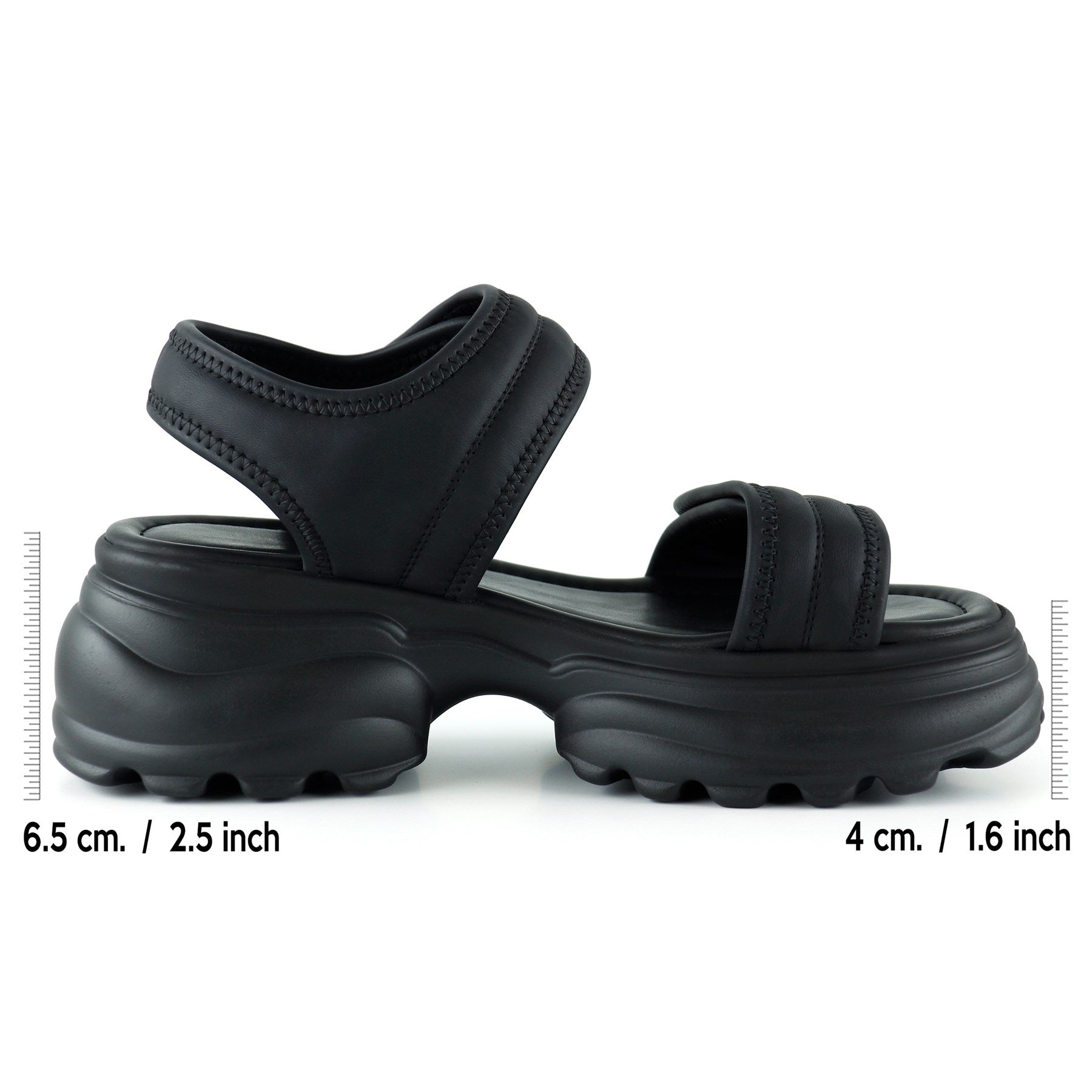 [7030] Siyah Kristal Taşlı Çift Cırt Cırt Bantlı Platform Sandalet