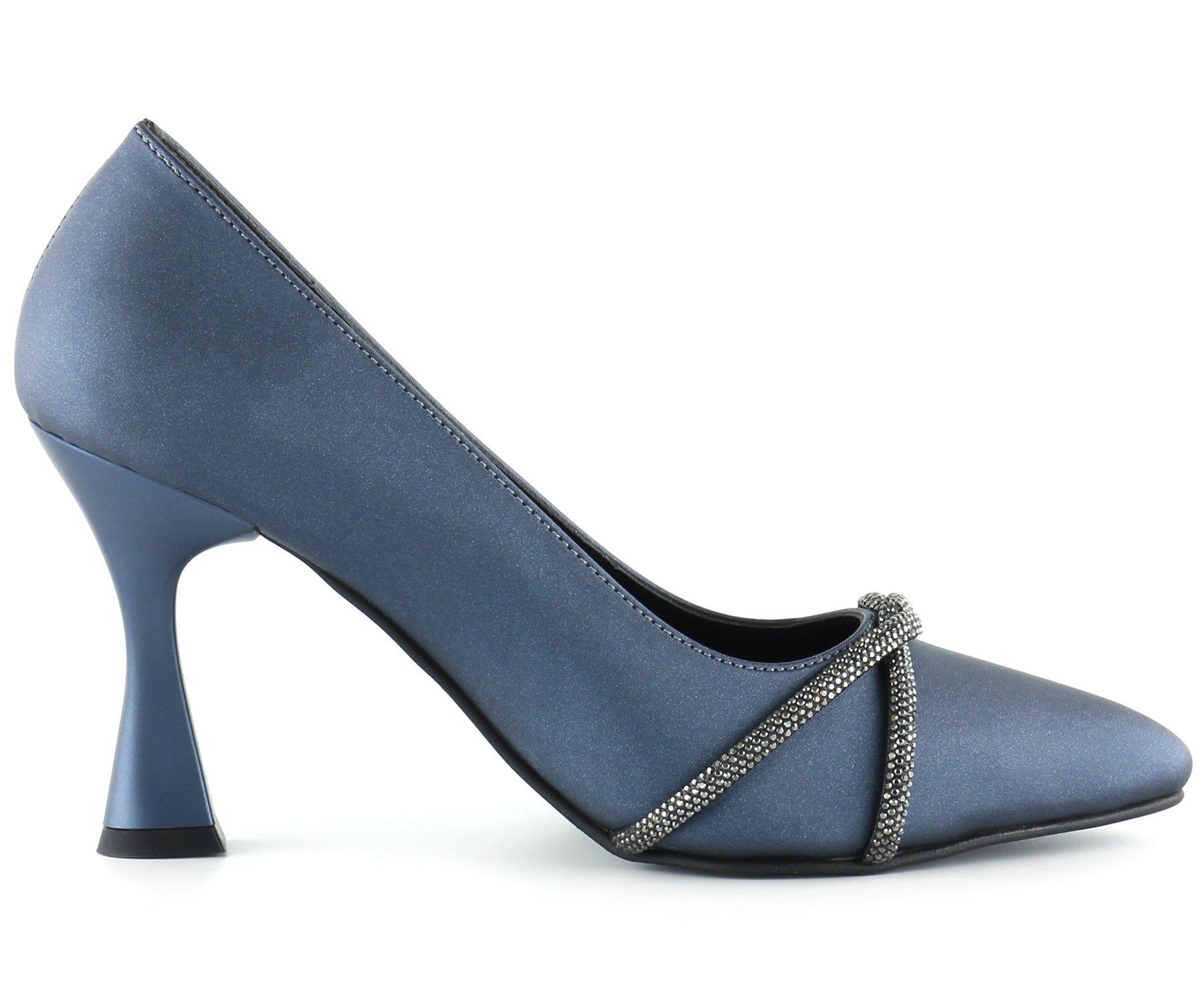 Abby Lacivert Saten Burma Taşlı Abiye Ayakkabı