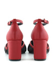 Molly Kırmızı Saten Taşlı Fileli Kalın Topuklu Ayakkabı