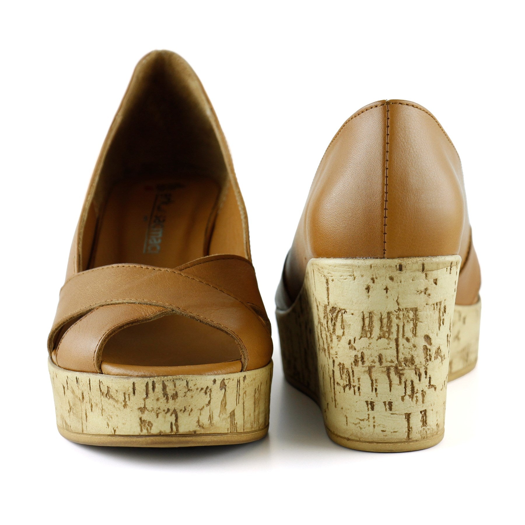 Astrid Taba Hakiki Deri Çapraz Bantlı Mantar Taban Görünümlü Dolgu Topuklu Sandalet