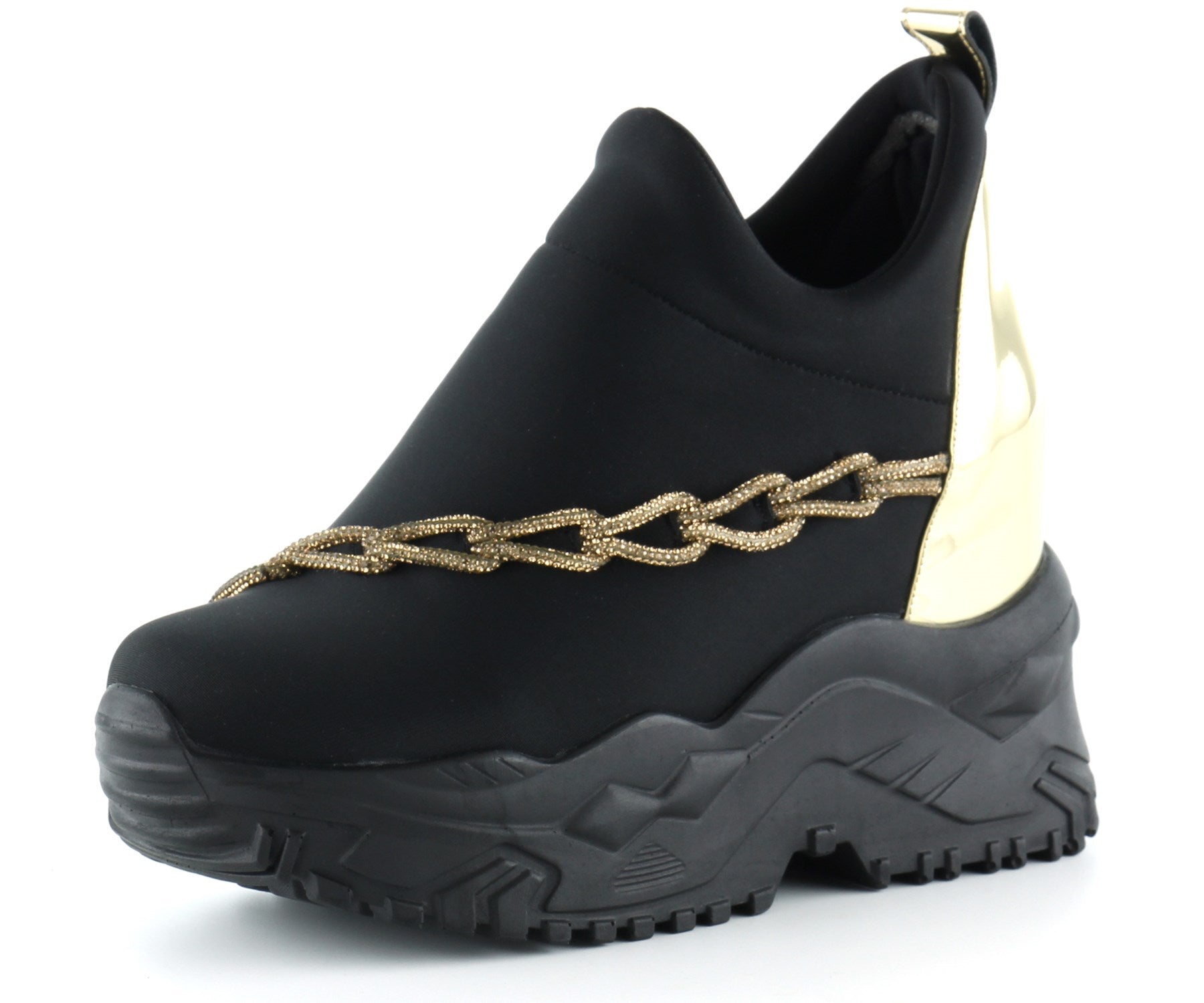 Maggie Siyah Streç Altın Zincirli Gizli Dolgu Günlük Ayakkabı